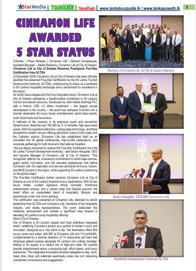 TG5. Cinnamon Life awarded Five Star Status by STDA